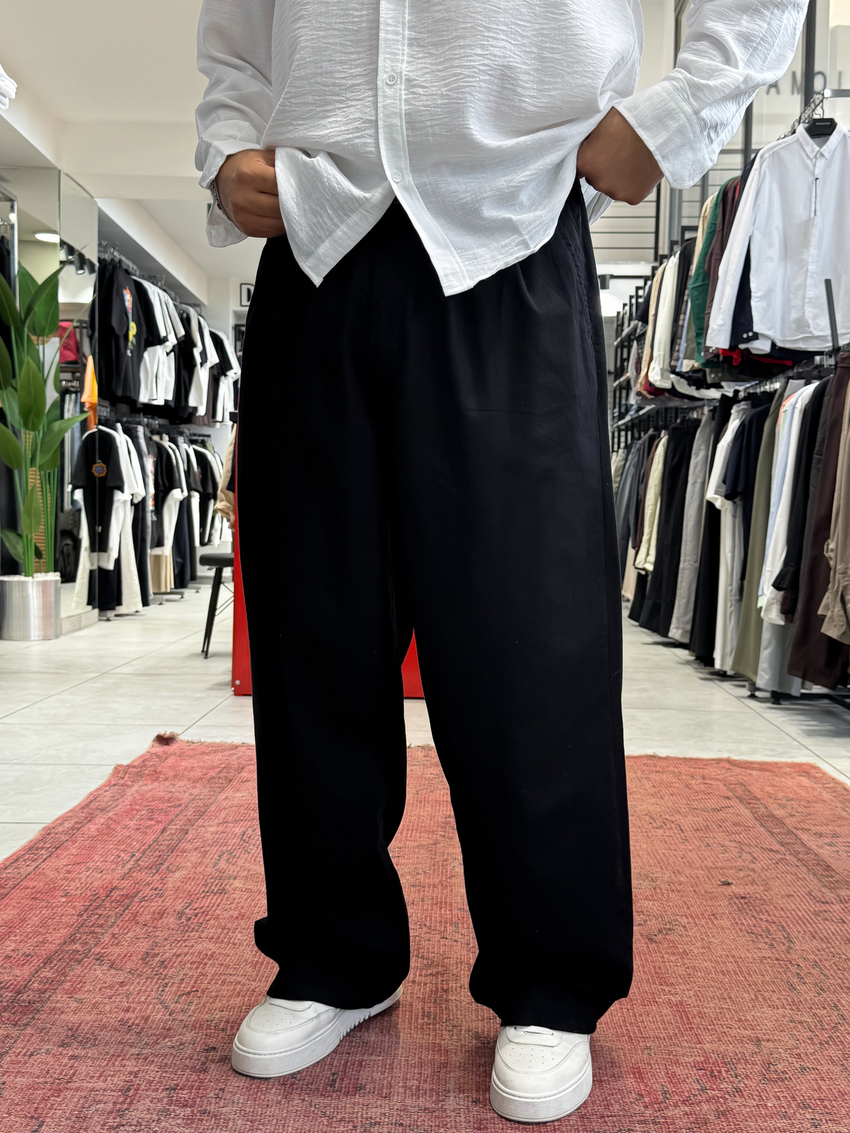 Siyah Keten Baggy Pantolon GJ-17237