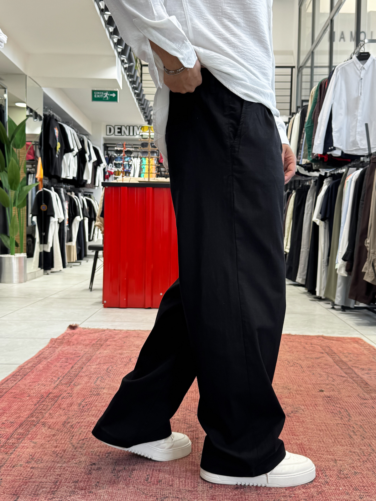 Siyah Keten Baggy Pantolon GJ-17237