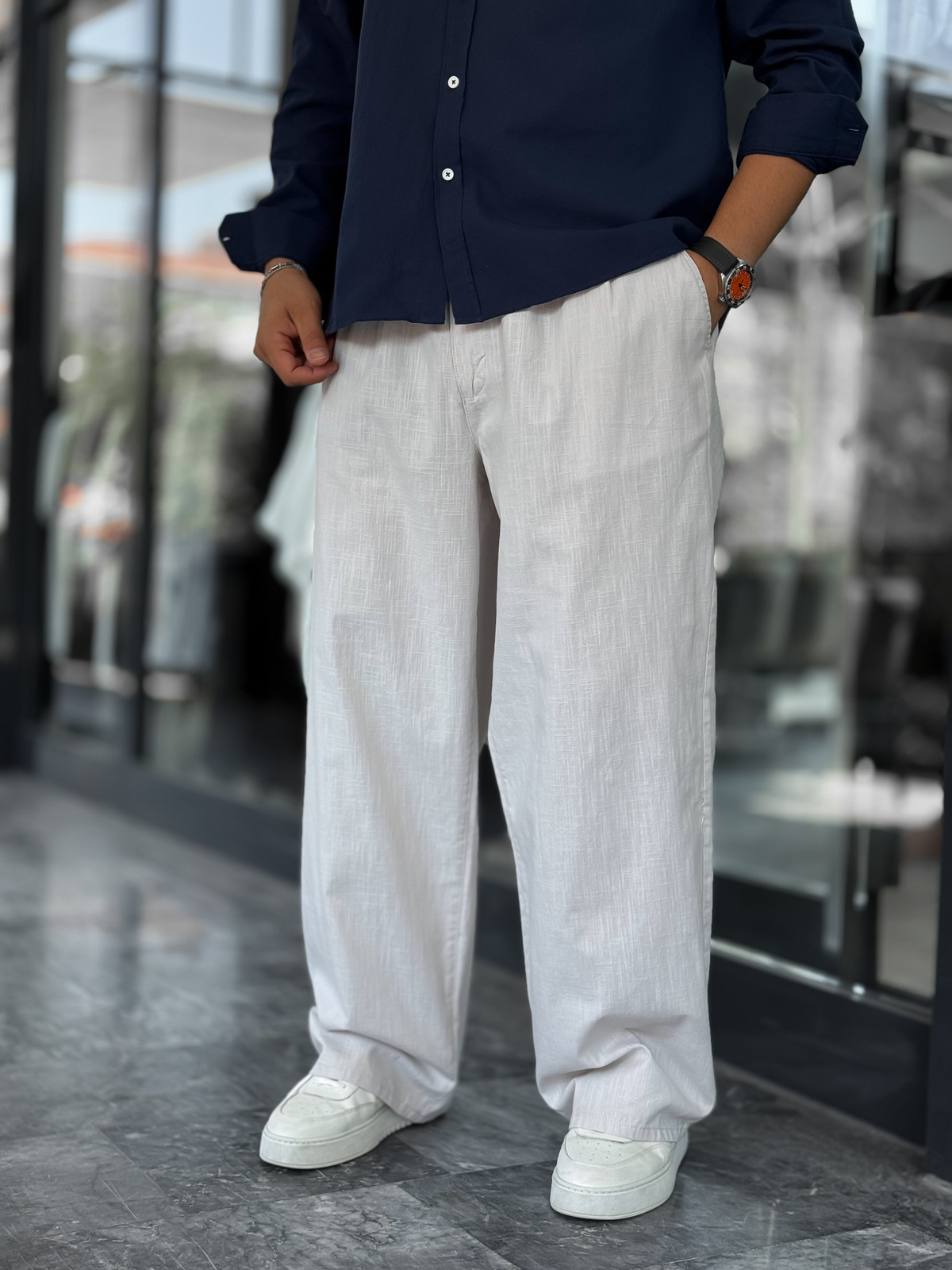 Gri Keten Baggy Pantolon GJ-17237
