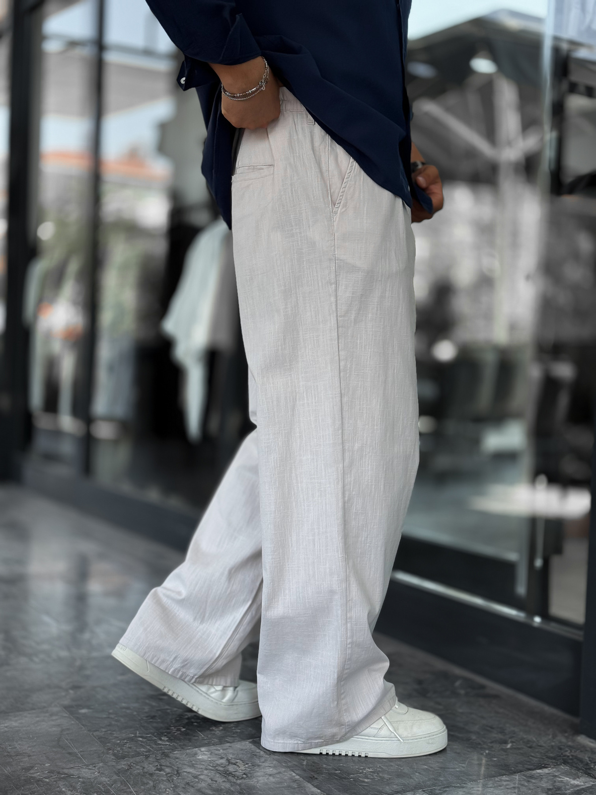 Gri Keten Baggy Pantolon GJ-17237