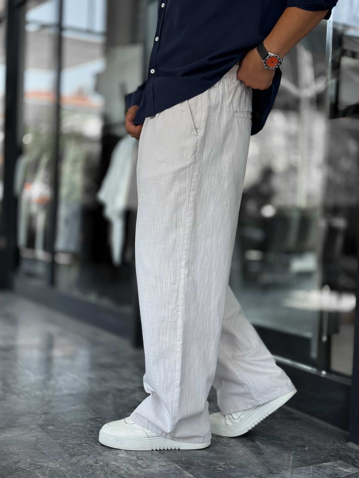 Gri Keten Baggy Pantolon GJ-17237