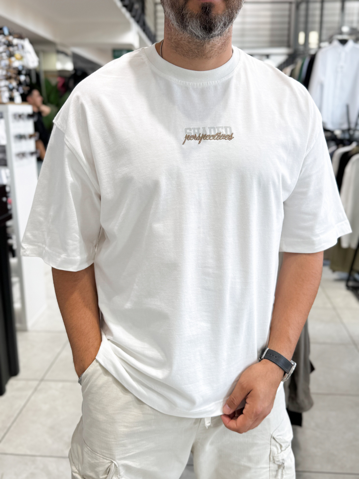 Beyaz Sırt Şapka Baskılı Oversize T-Shirt RES-1127