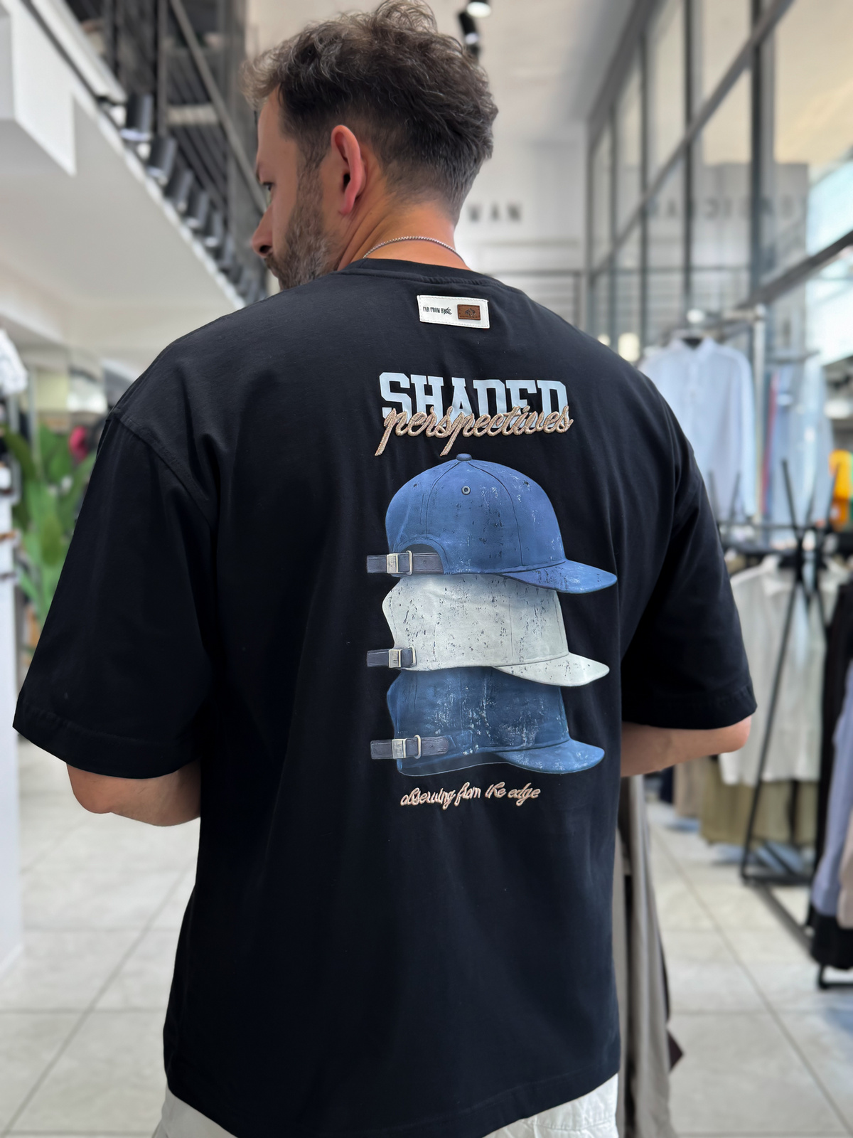 Siyah Sırt Şapka Baskılı Oversize T-Shirt RES-1127