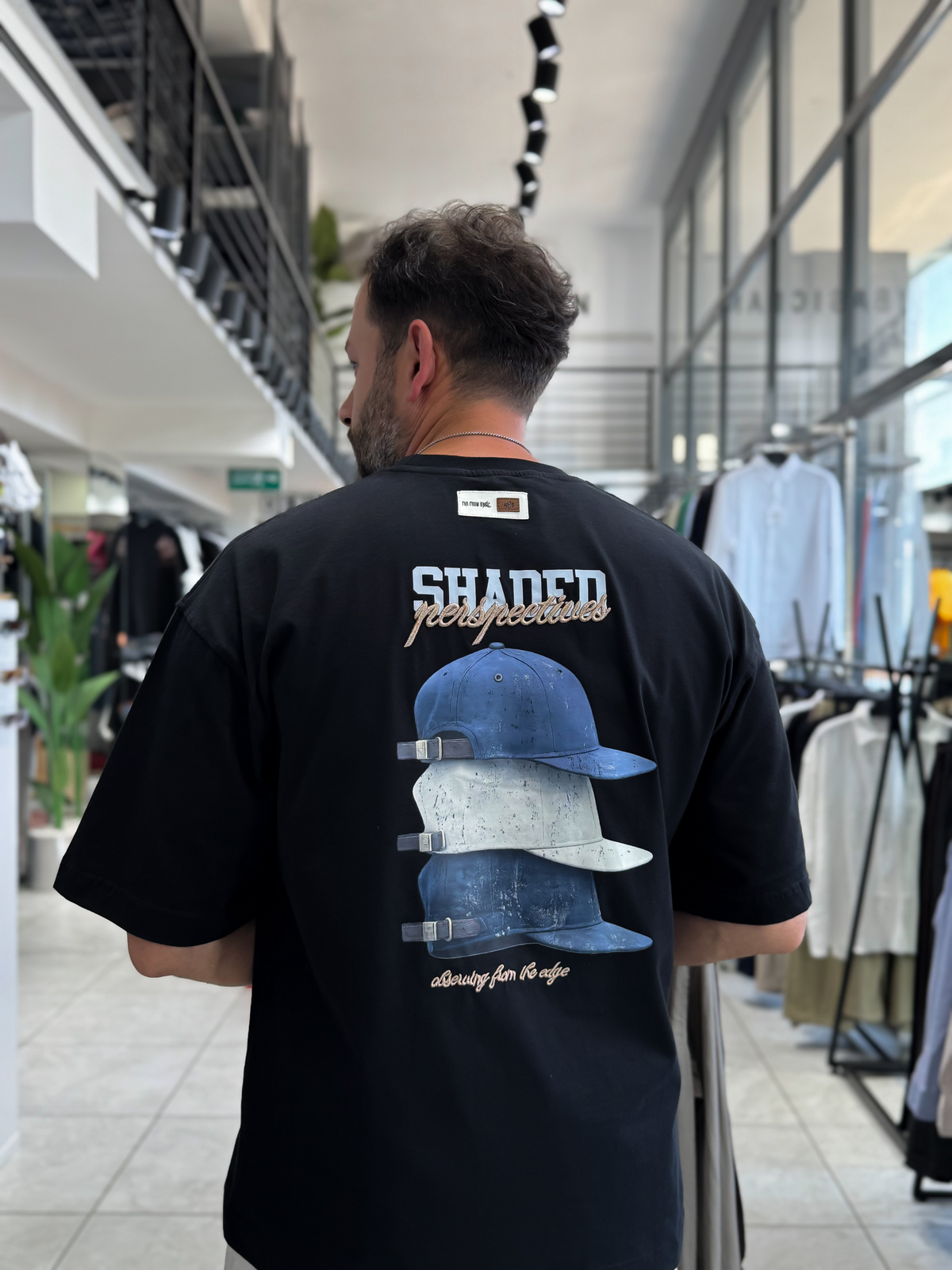 Siyah Sırt Şapka Baskılı Oversize T-Shirt RES-1127
