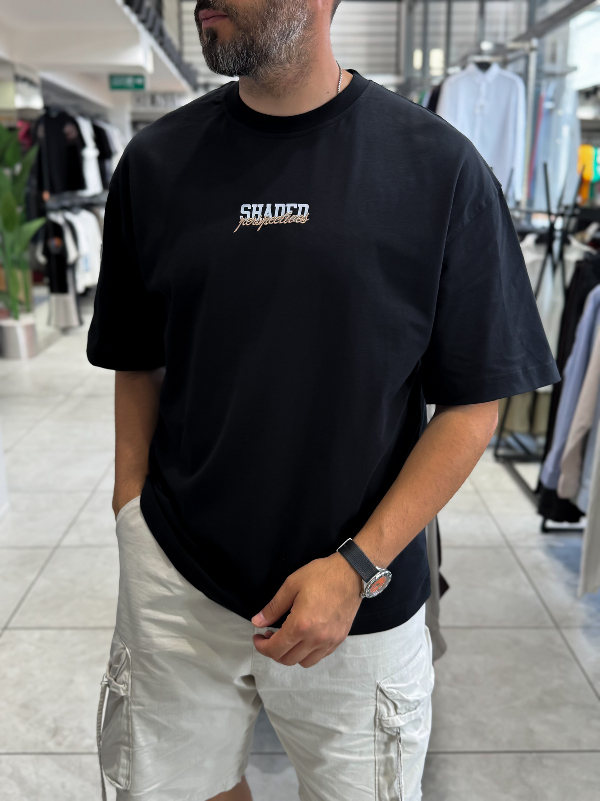 Siyah Sırt Şapka Baskılı Oversize T-Shirt RES-1127