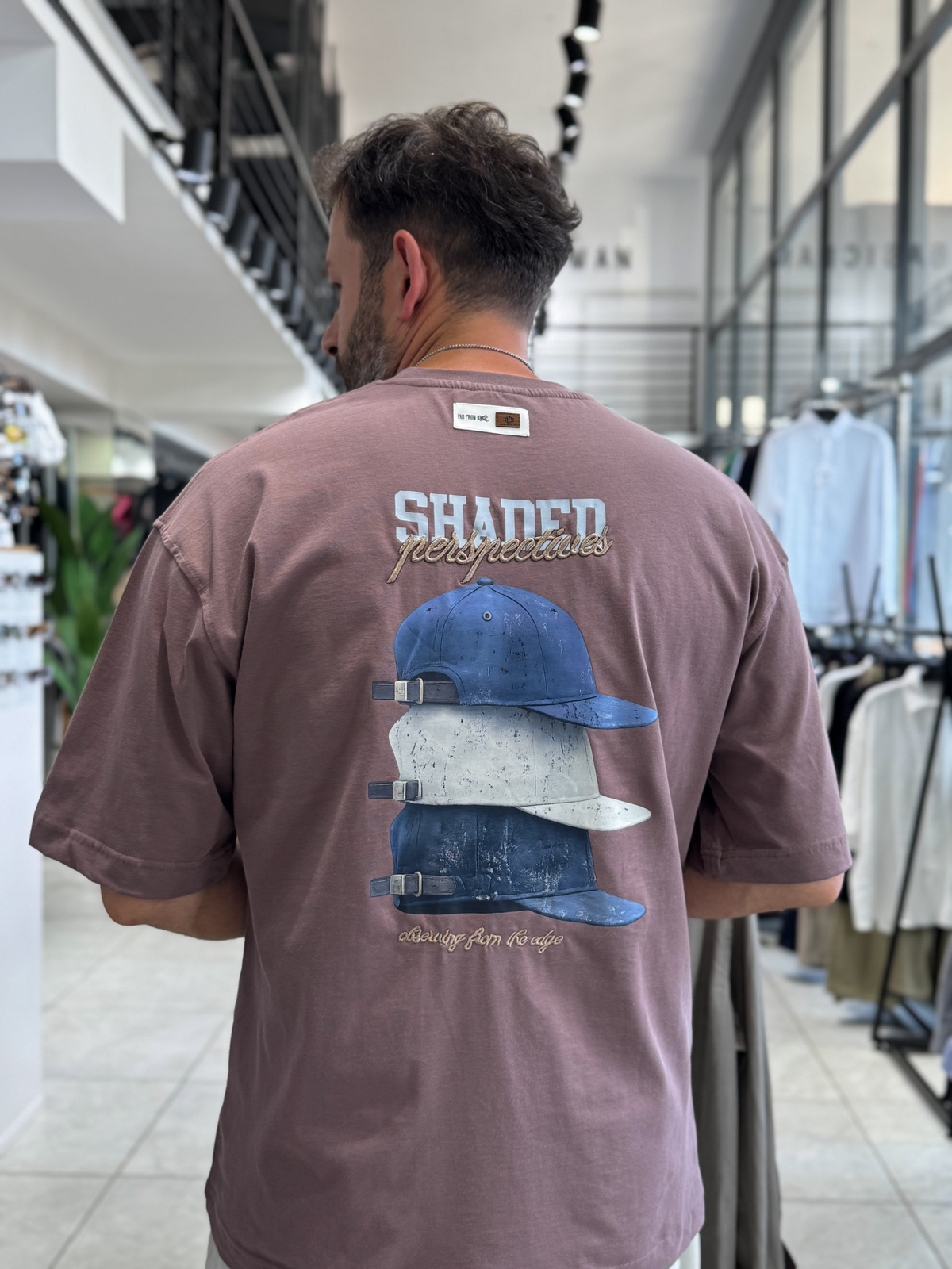 Kahve Sırt Şapka Baskılı Oversize T-Shirt RES-1127