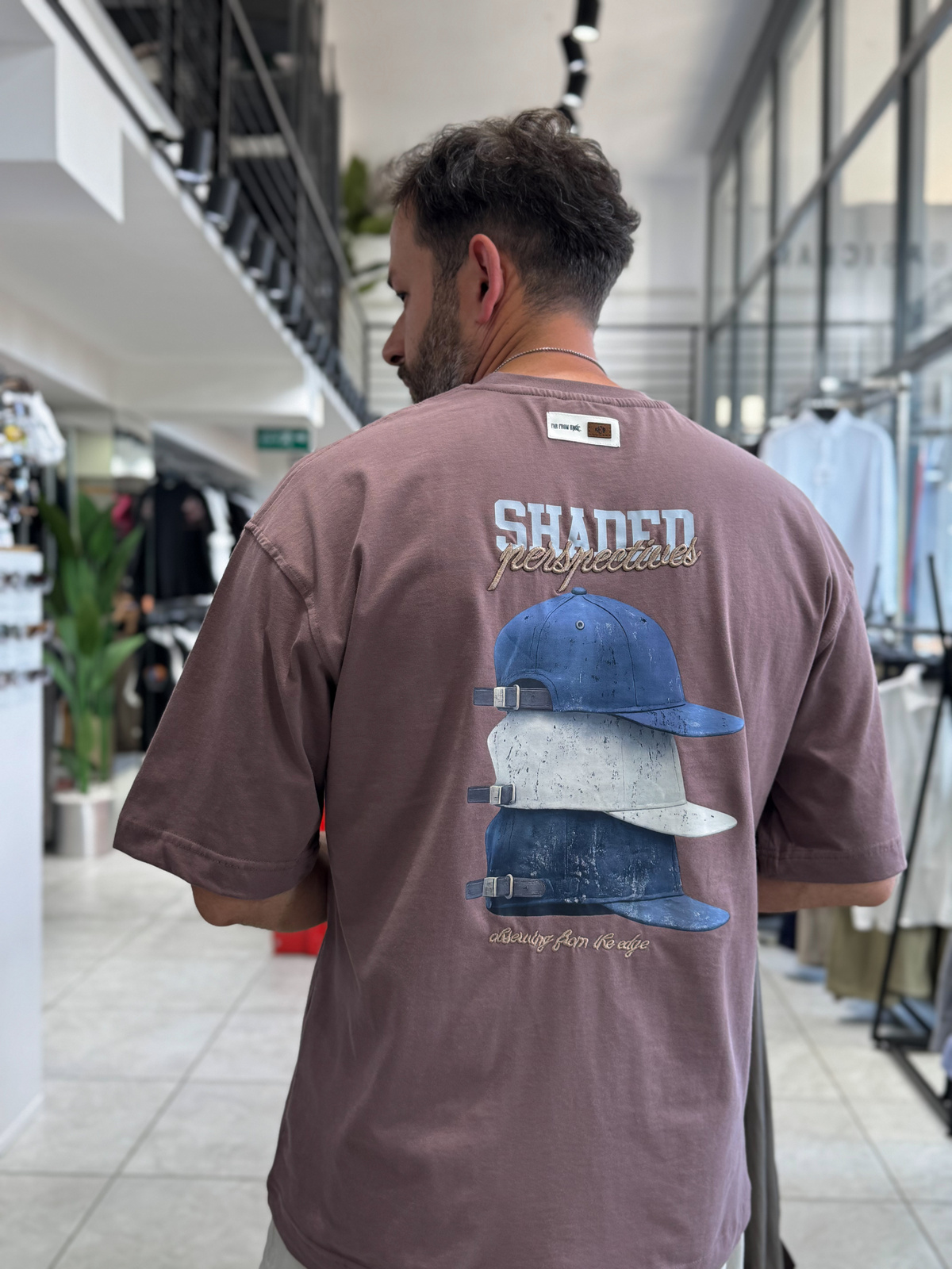 Kahve Sırt Şapka Baskılı Oversize T-Shirt RES-1127