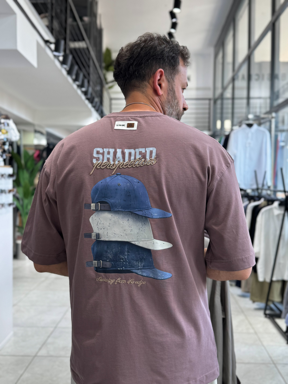 Kahve Sırt Şapka Baskılı Oversize T-Shirt RES-1127