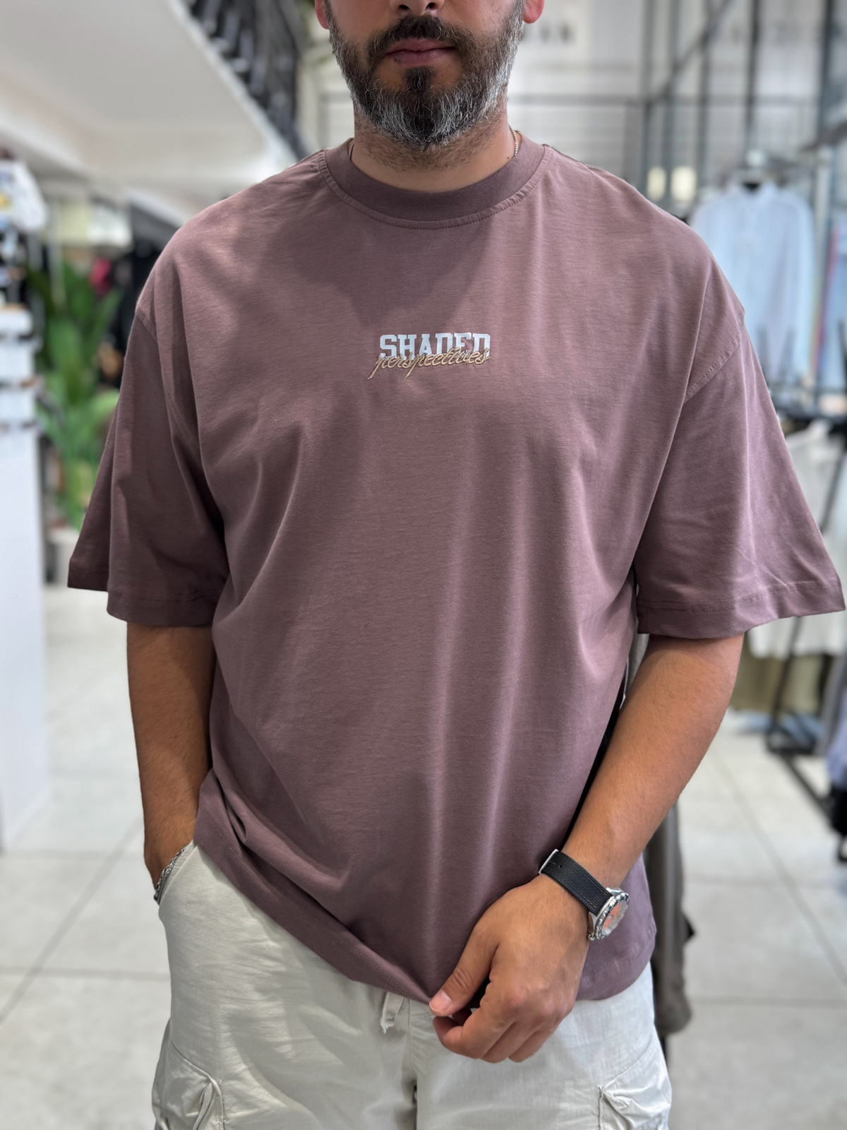 Kahve Sırt Şapka Baskılı Oversize T-Shirt RES-1127