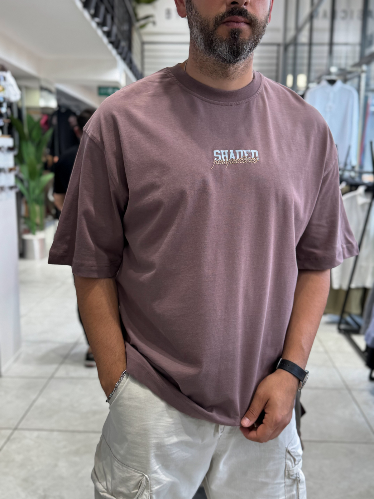 Kahve Sırt Şapka Baskılı Oversize T-Shirt RES-1127