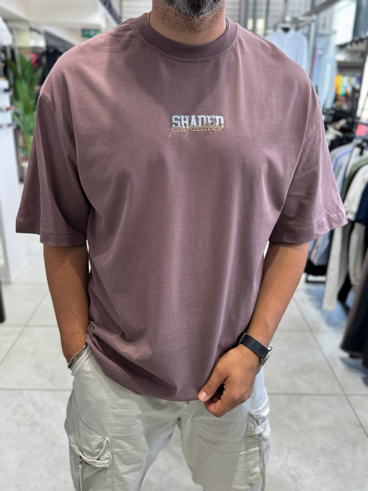 Kahve Sırt Şapka Baskılı Oversize T-Shirt RES-1127