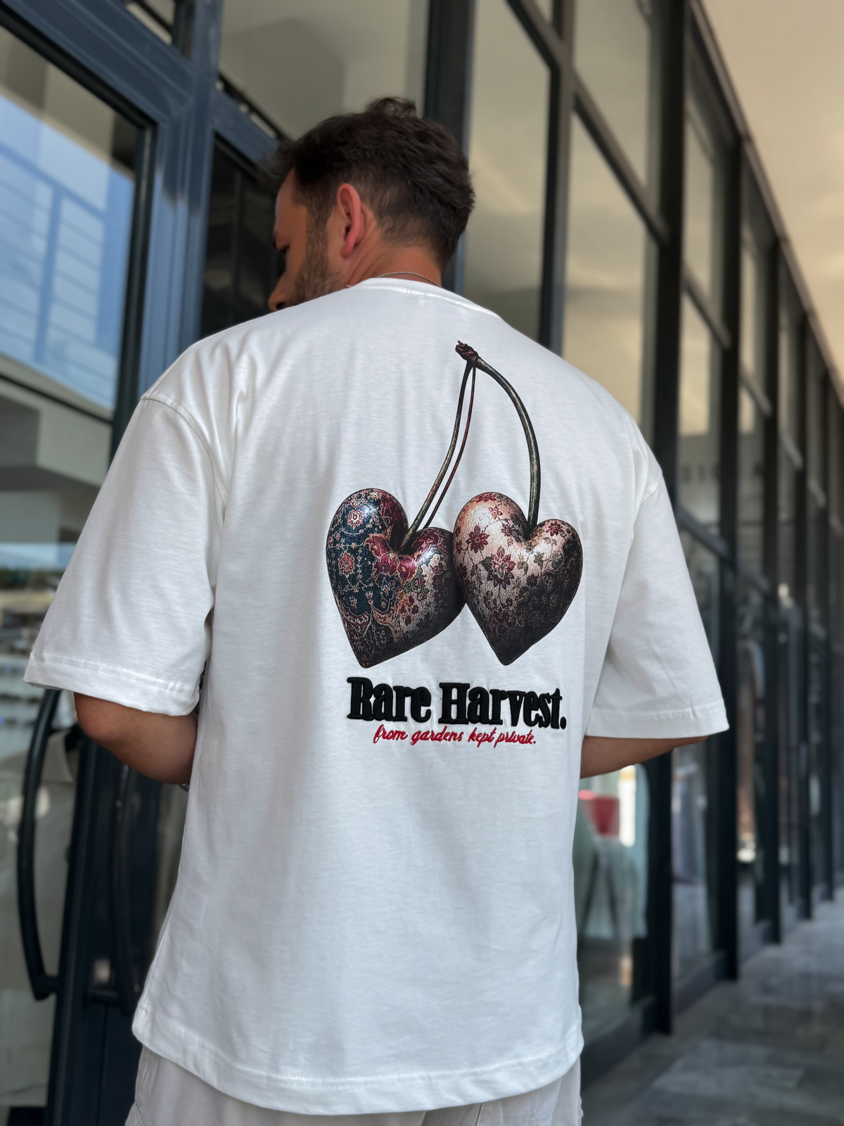 Beyaz Kiraz Baskılı Oversize T-Shirt RES-1128