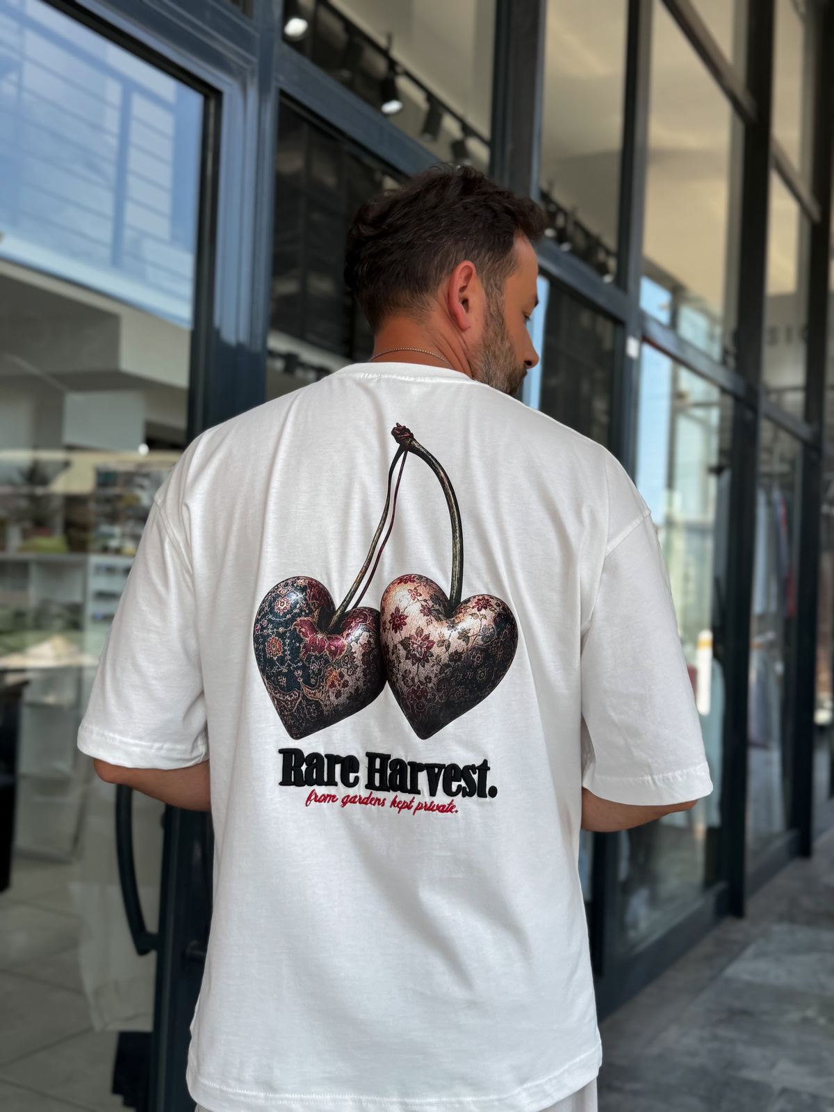 Beyaz Kiraz Baskılı Oversize T-Shirt RES-1128