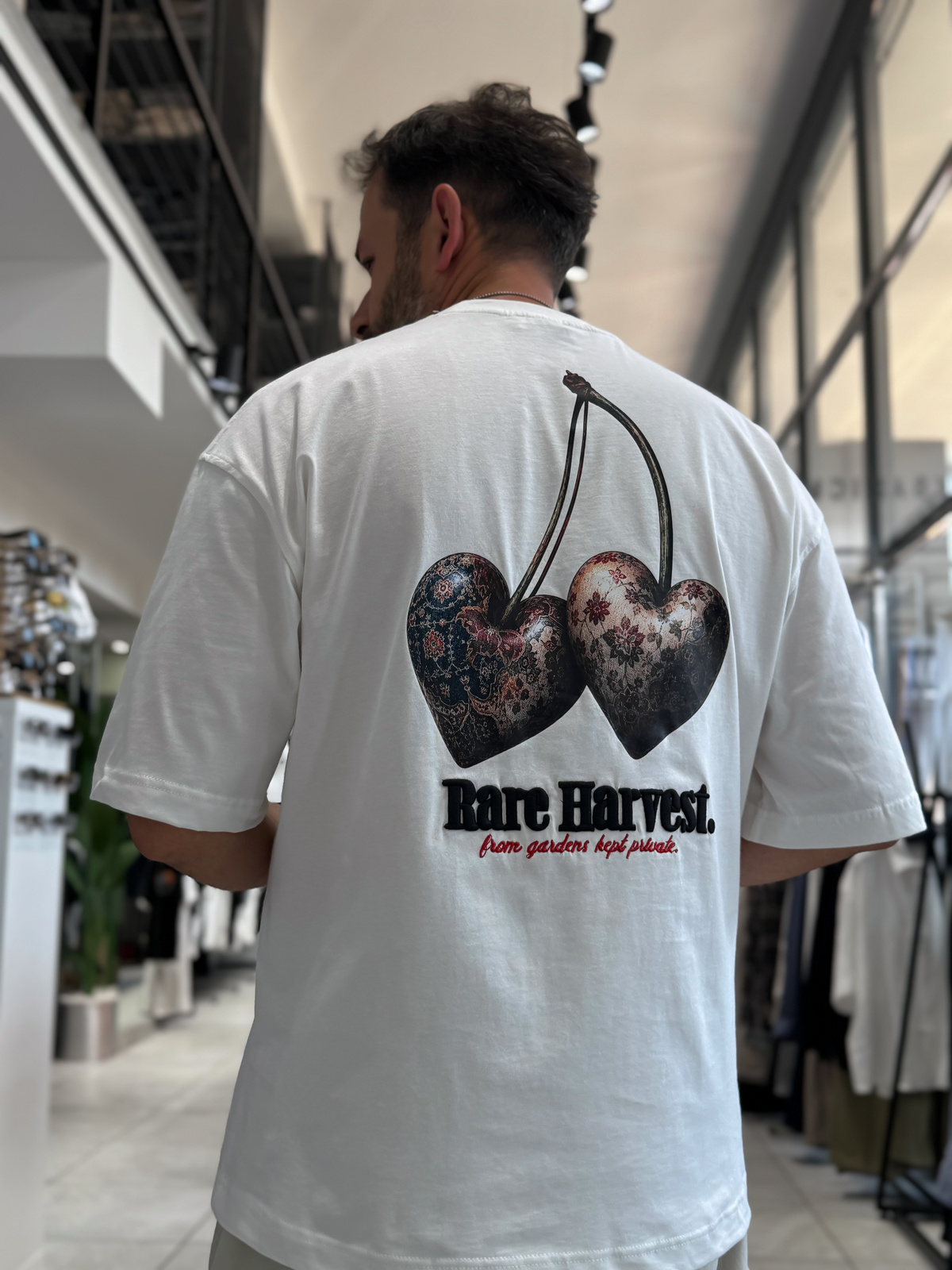 Beyaz Kiraz Baskılı Oversize T-Shirt RES-1128