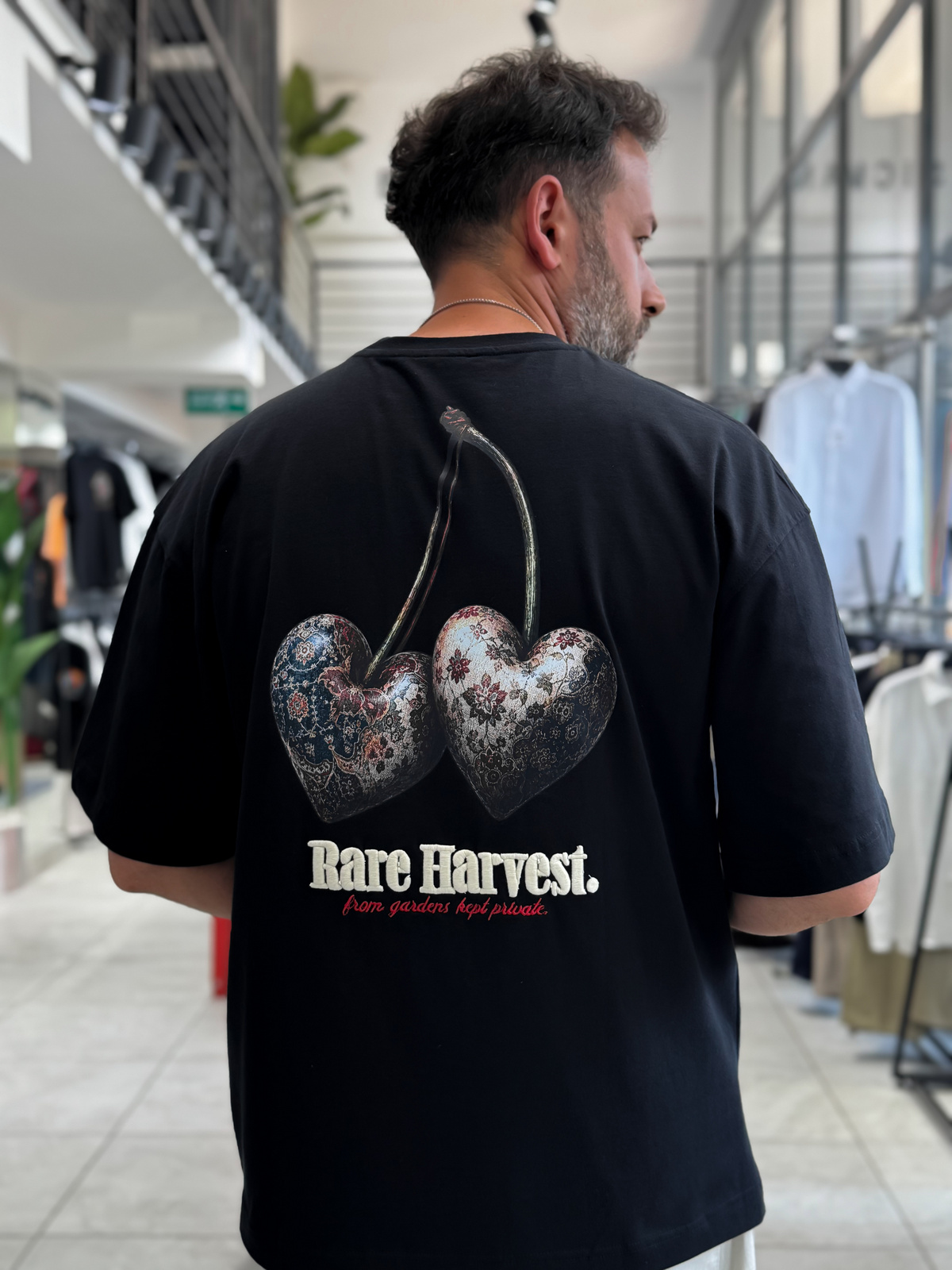 Siyah Kiraz Baskılı Oversize T-Shirt RES-1128