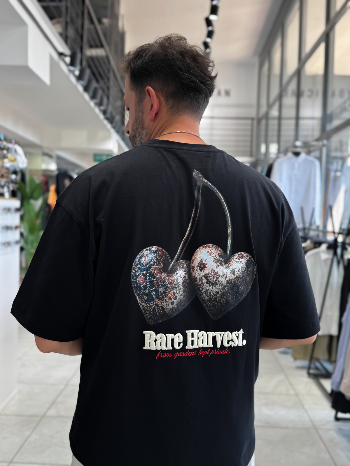 Siyah Kiraz Baskılı Oversize T-Shirt RES-1128