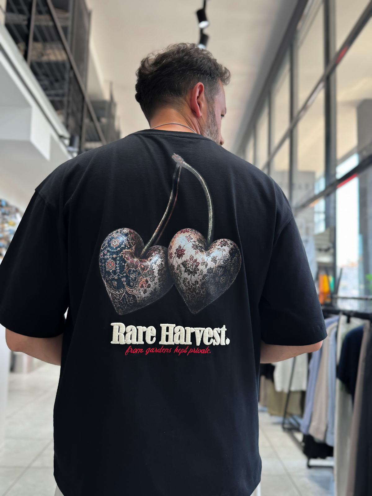 Siyah Kiraz Baskılı Oversize T-Shirt RES-1128