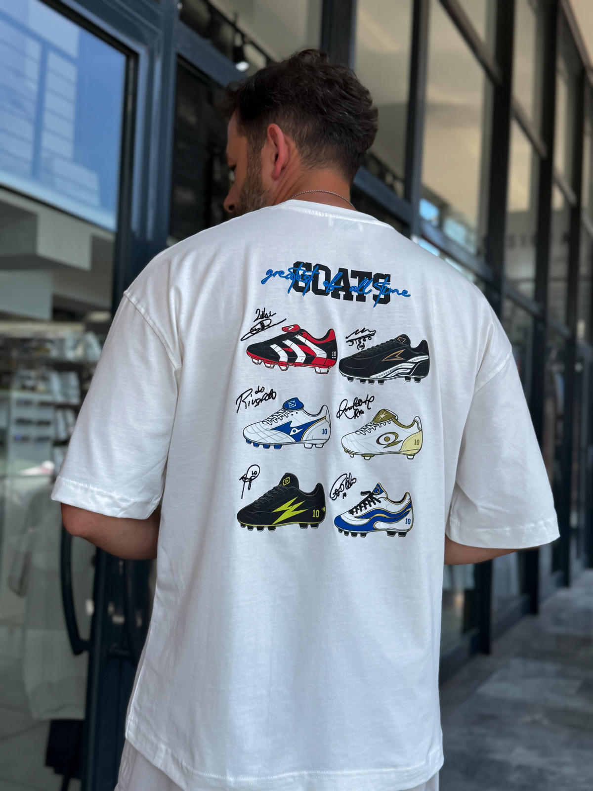 Beyaz Goats Sırt Baskılı Oversize T-Shirt RES-1126