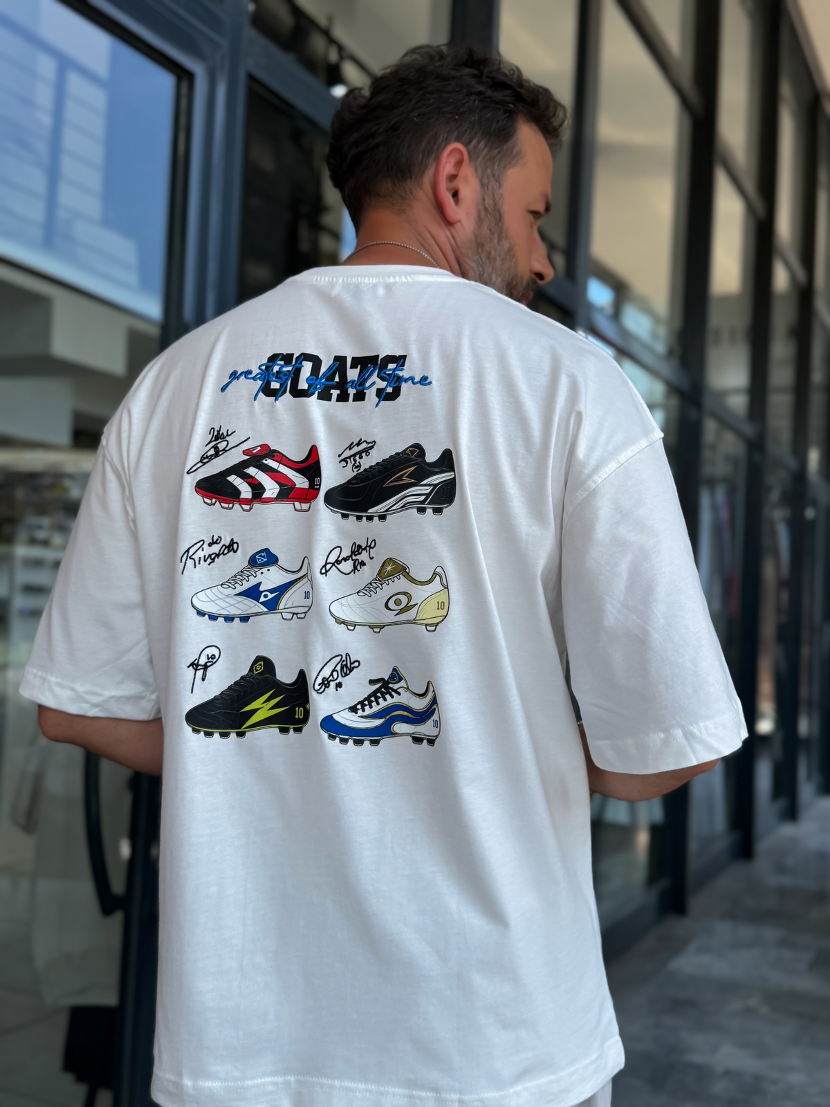 Beyaz Goats Sırt Baskılı Oversize T-Shirt RES-1126
