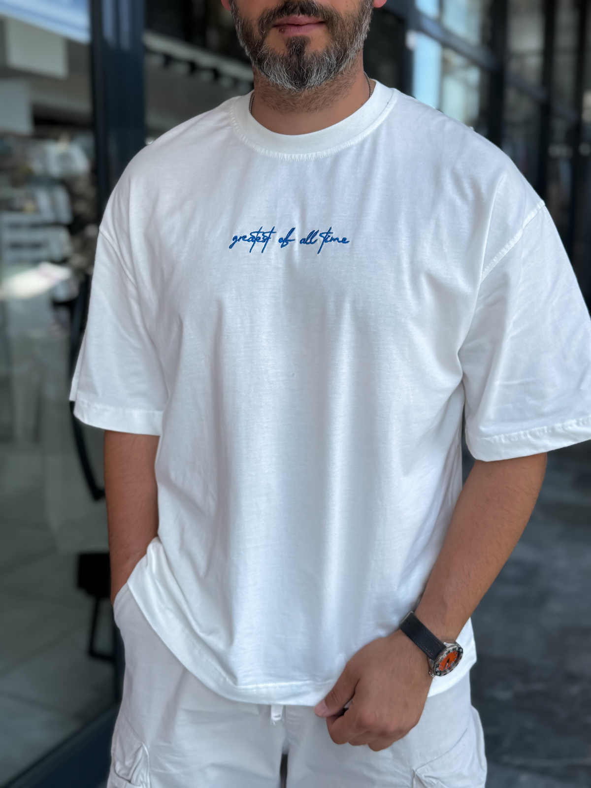 Beyaz Goats Sırt Baskılı Oversize T-Shirt RES-1126
