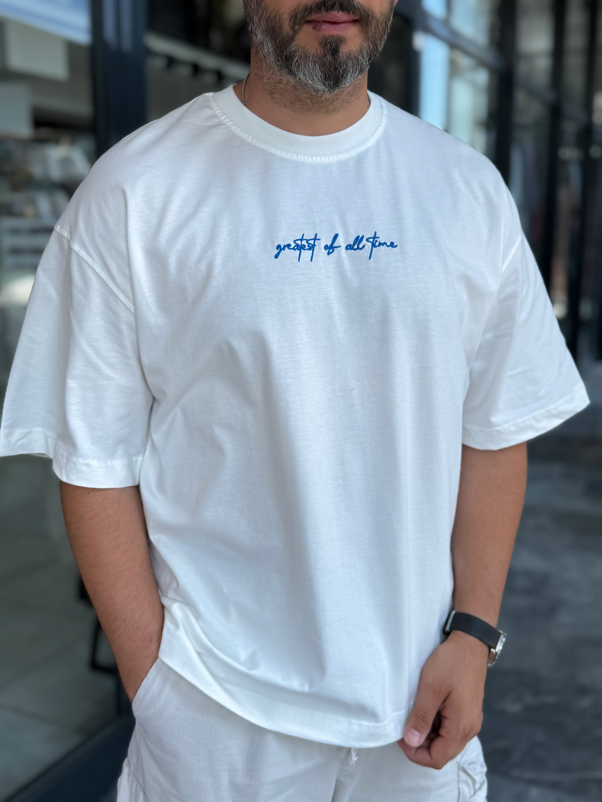 Beyaz Goats Sırt Baskılı Oversize T-Shirt RES-1126