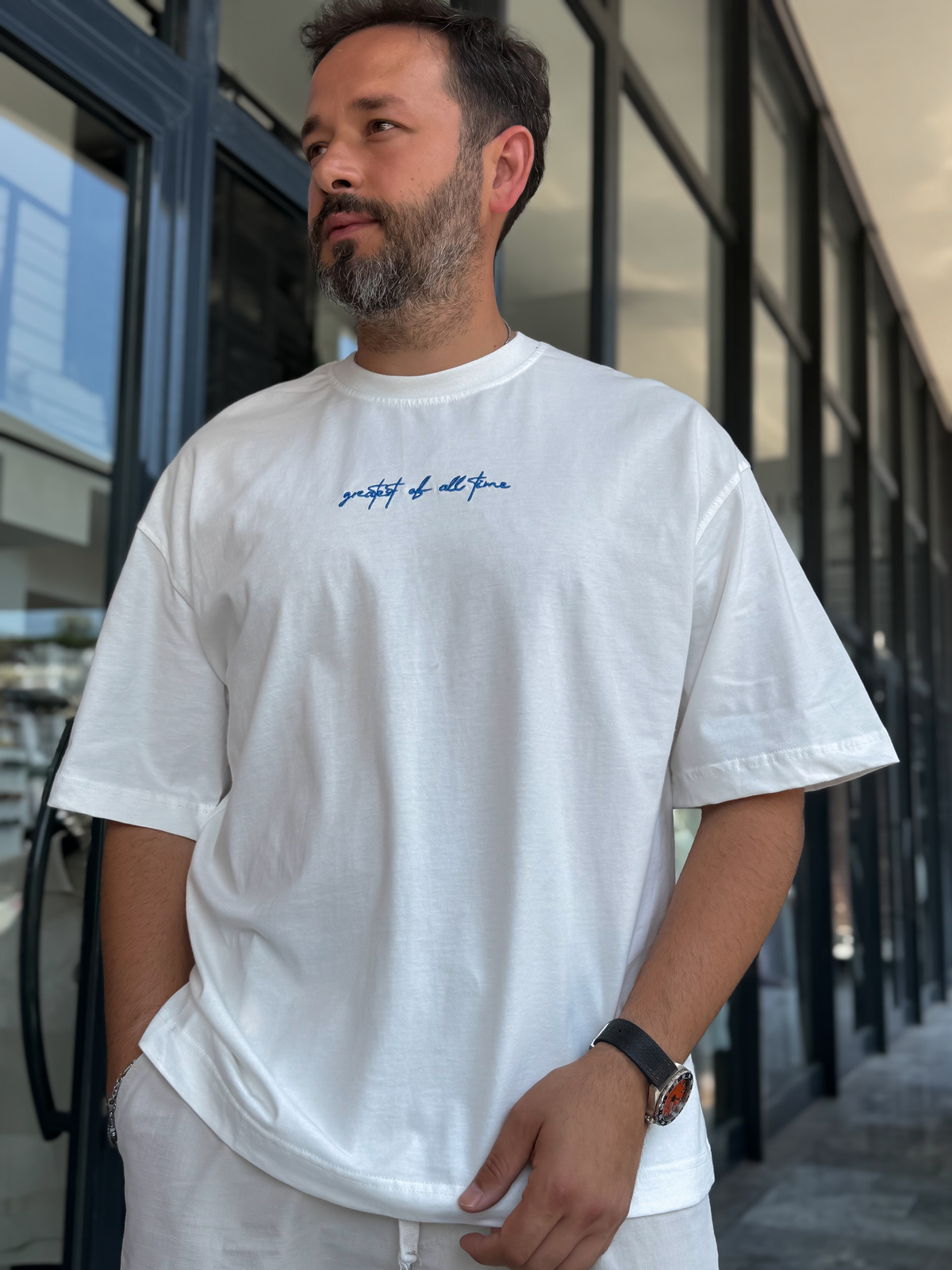 Beyaz Goats Sırt Baskılı Oversize T-Shirt RES-1126