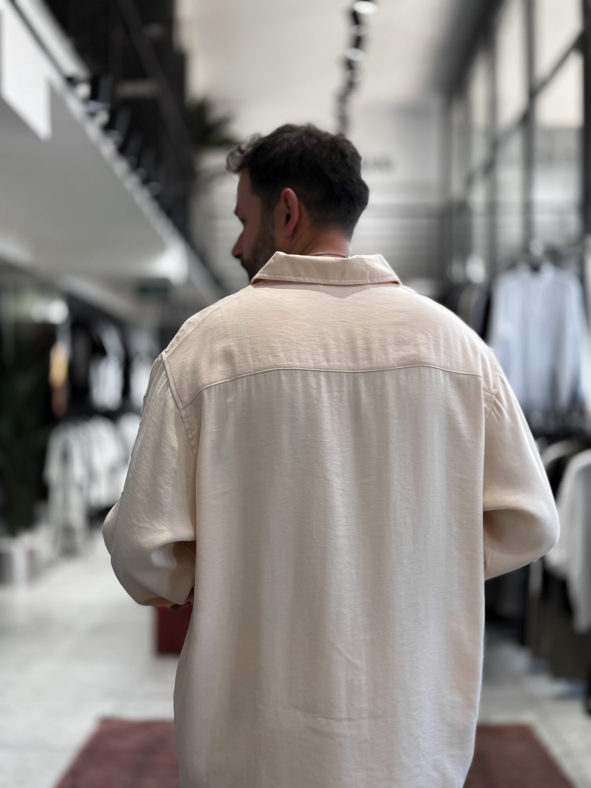 Bej Yarım Düğmeli Oversize Gömlek SW-1595