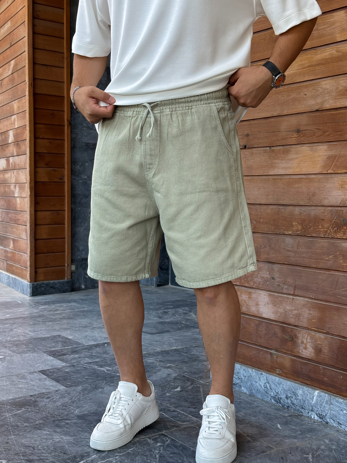 Yeşil Basic Gabardin Şort WE-2973