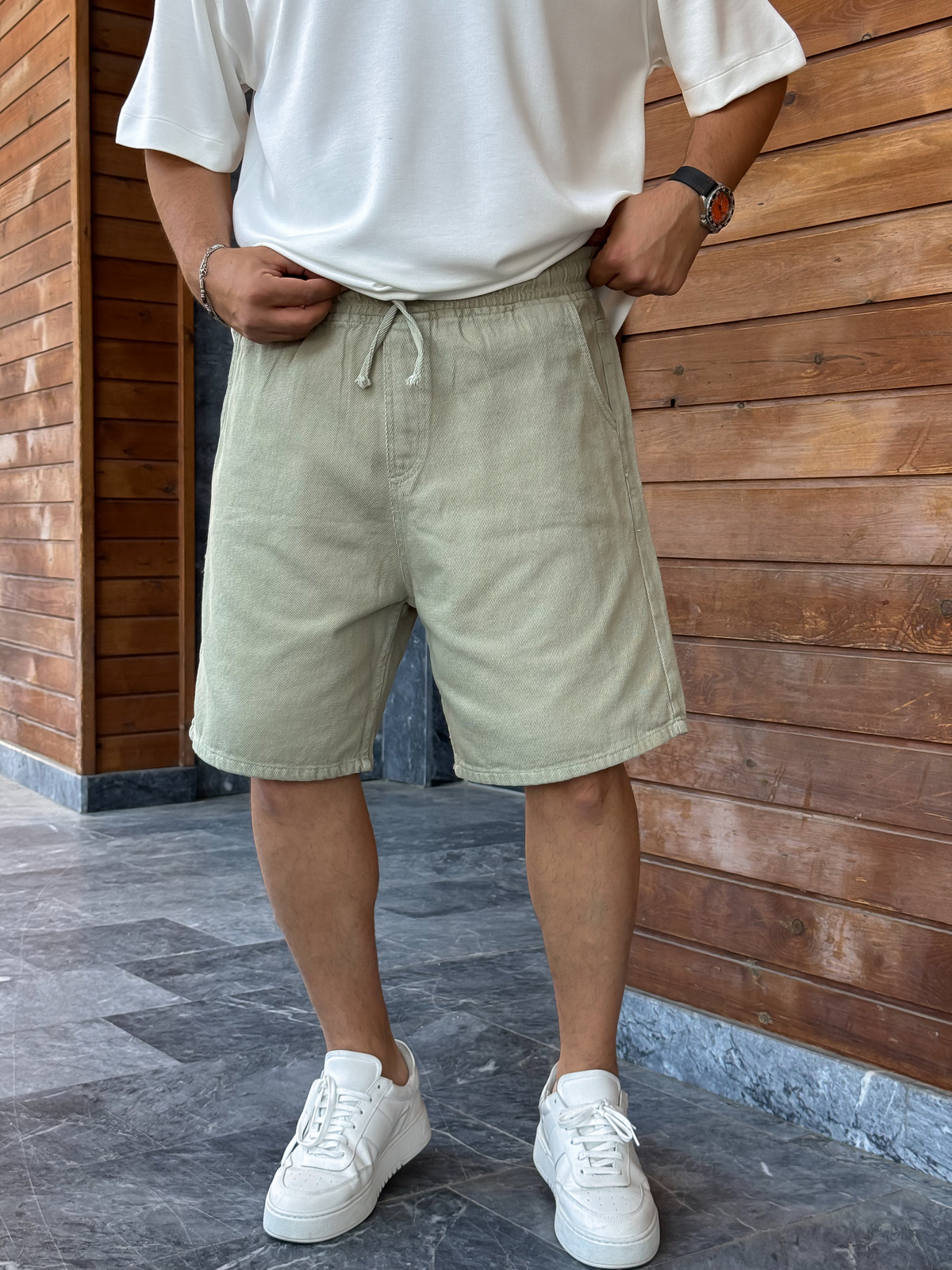 Yeşil Basic Gabardin Şort WE-2973