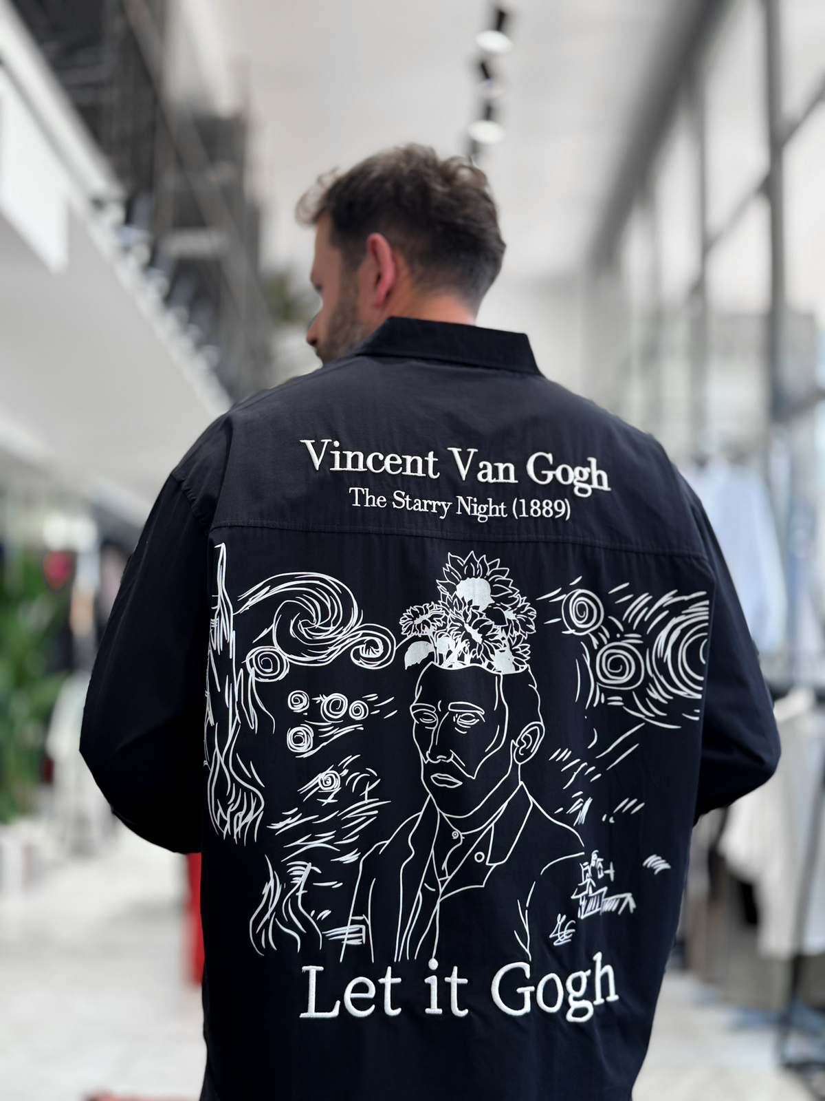 Siyah Van Gogh Baskılı Oversize Gömlek TW-1208