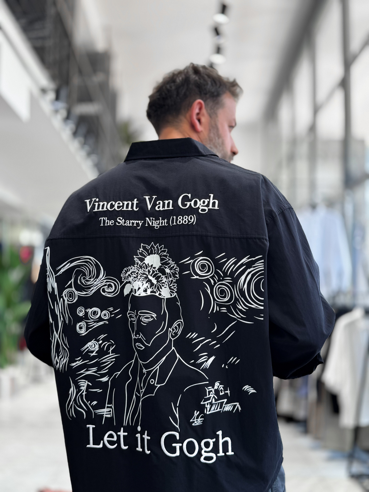 Siyah Van Gogh Baskılı Oversize Gömlek TW-1208
