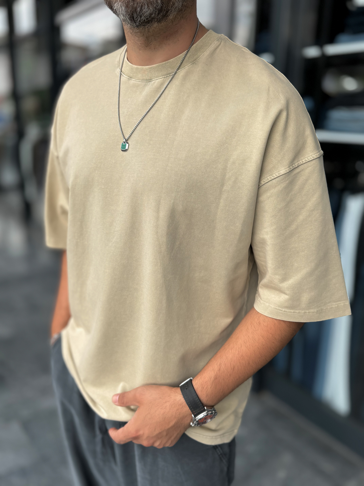 Bej Yıkamalı Oversize T-Shirt DF-2180