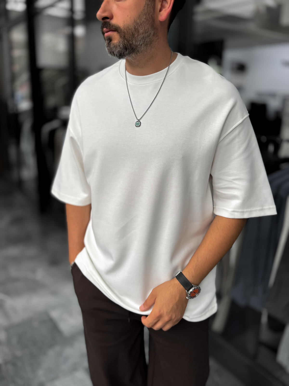 Beyaz İki İplik Basic Oversize T-Shirt ES-71-149