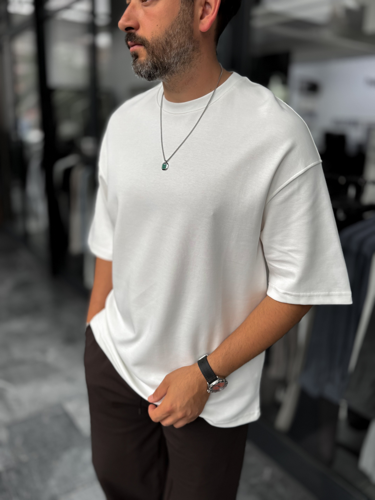 Beyaz İki İplik Basic Oversize T-Shirt ES-71-149