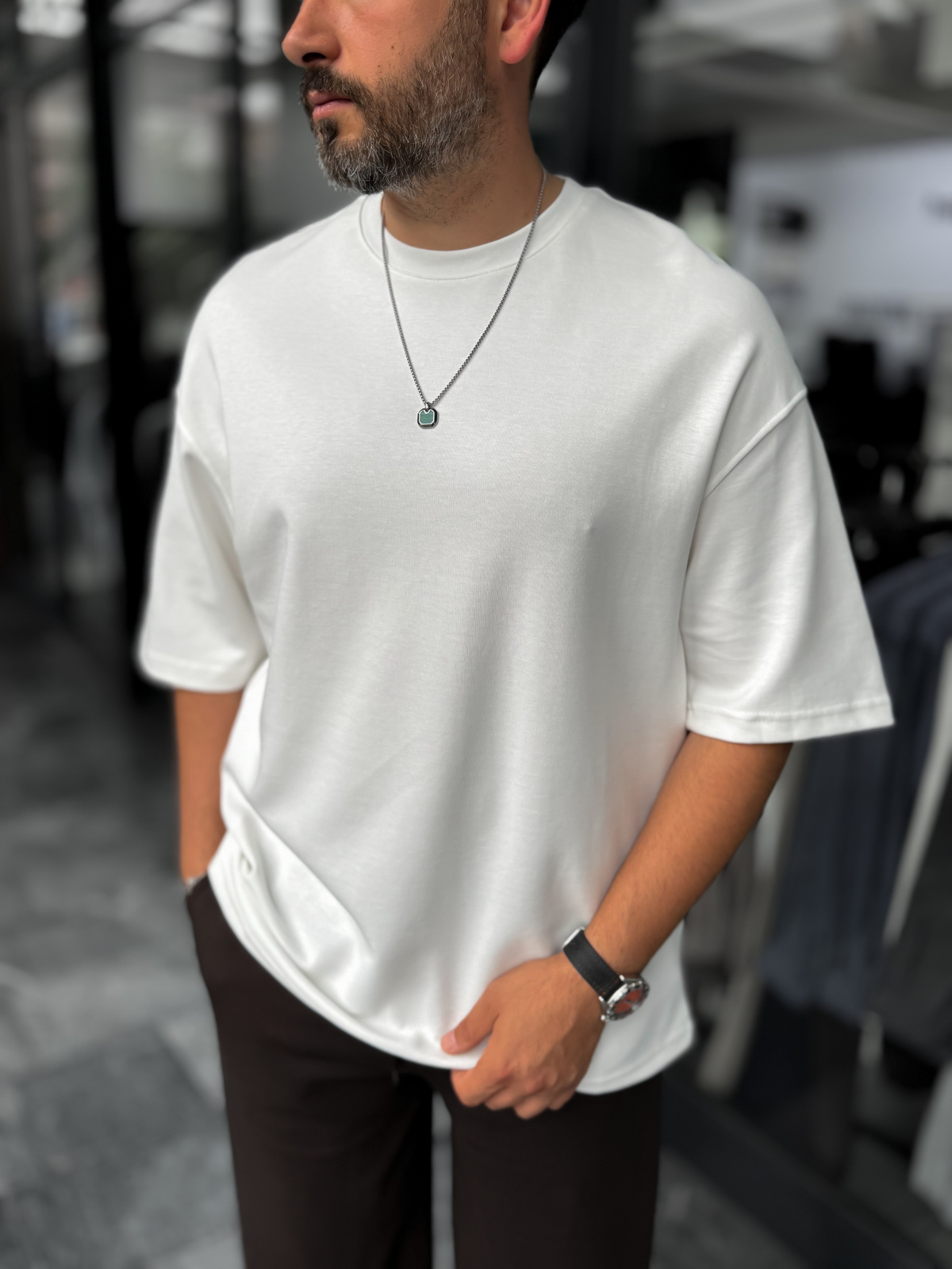Beyaz İki İplik Basic Oversize T-Shirt ES-71-149