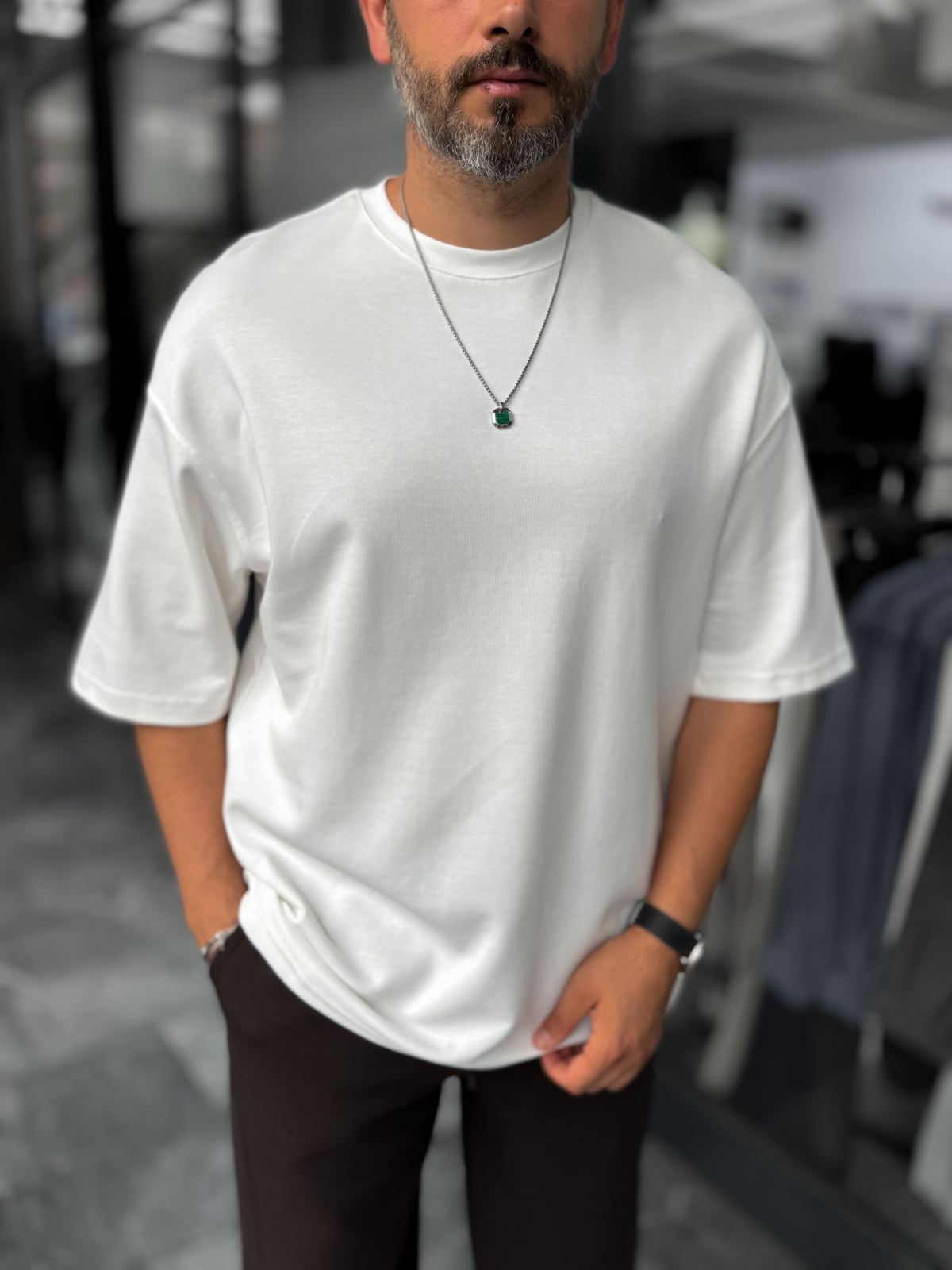 Beyaz İki İplik Basic Oversize T-Shirt ES-71-149