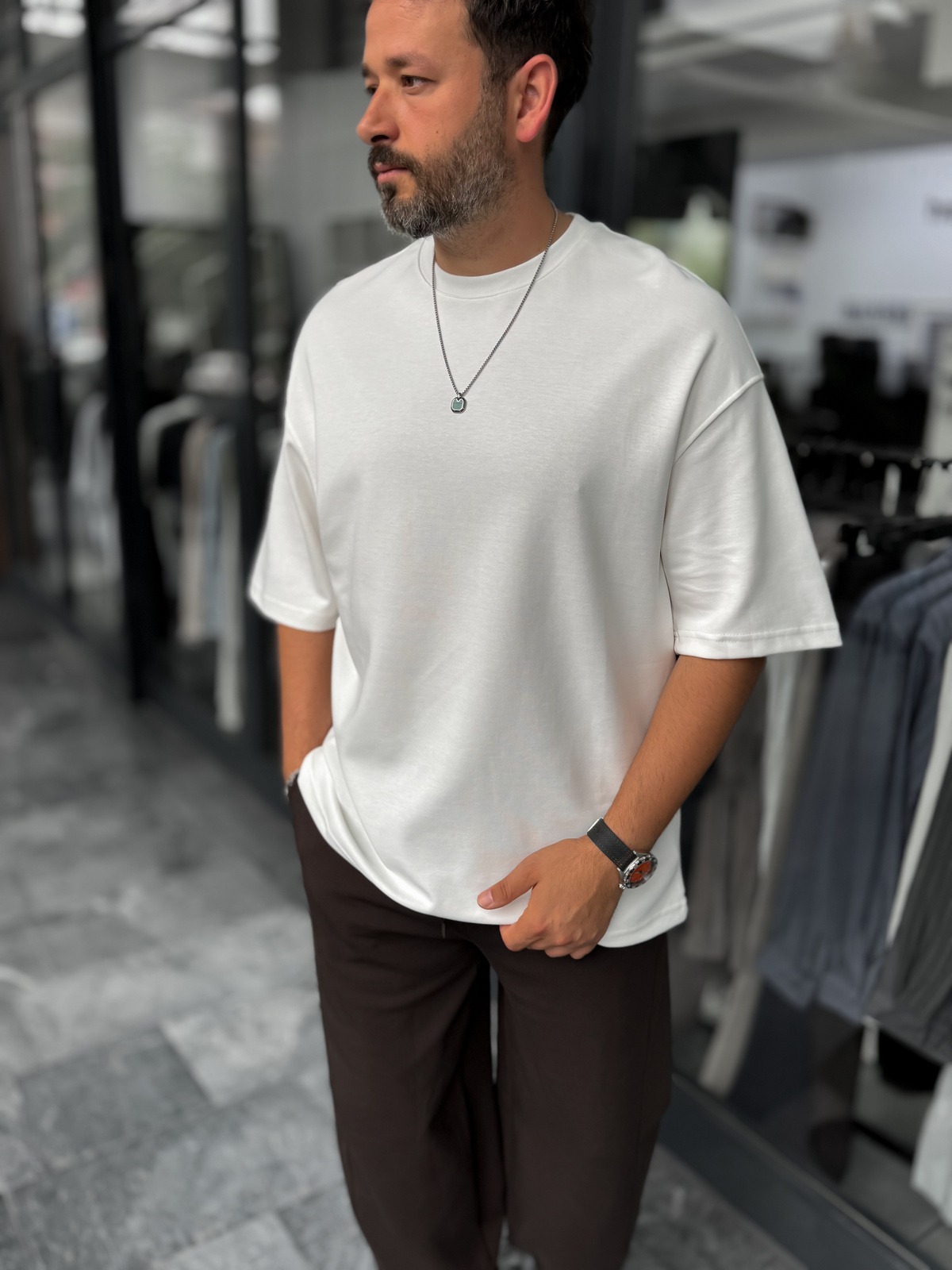 Beyaz İki İplik Basic Oversize T-Shirt ES-71-149