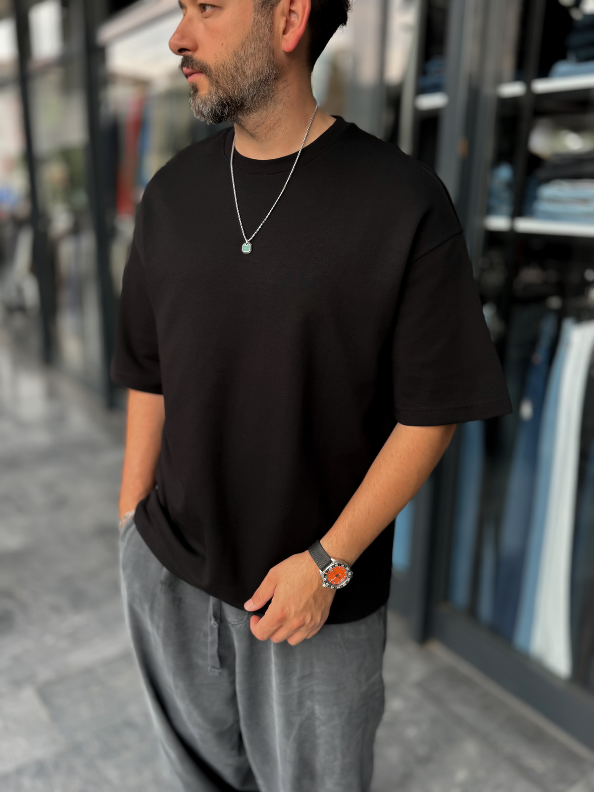 Siyah İki İplik Basic Oversize T-Shirt ES-71-149