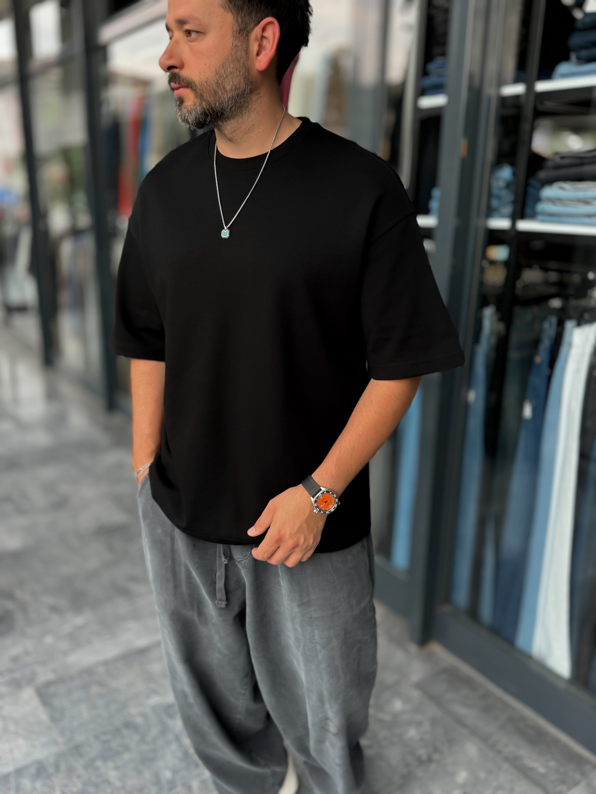 Siyah İki İplik Basic Oversize T-Shirt ES-71-149