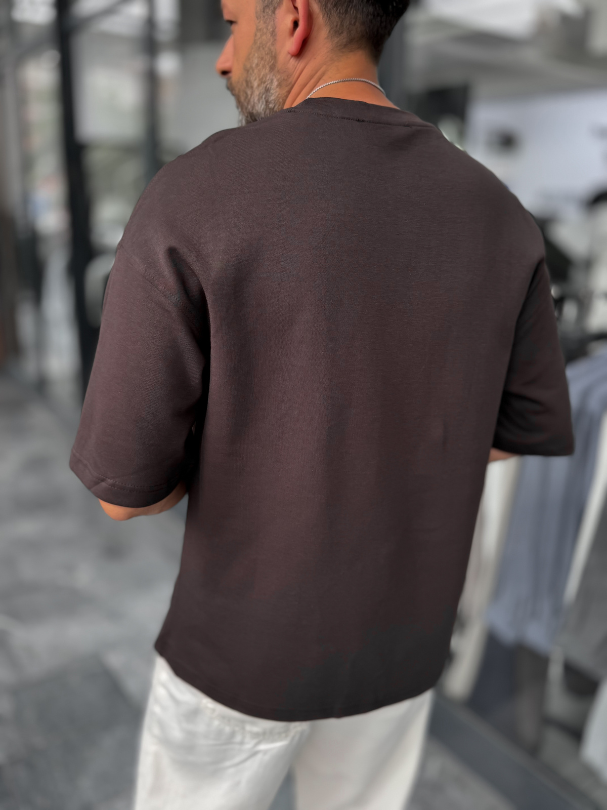 Kahve İki İplik Basic Oversize T-Shirt ES-71-149